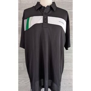 Travis Mathew Polo Shirt Mens XL Black Green Stripe Golf Performance Colorblock